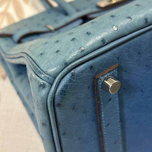 Hermes Blue Ostrich Leather Birkin 35 Bag (Sun Bleaching) - Picture 7 of 16